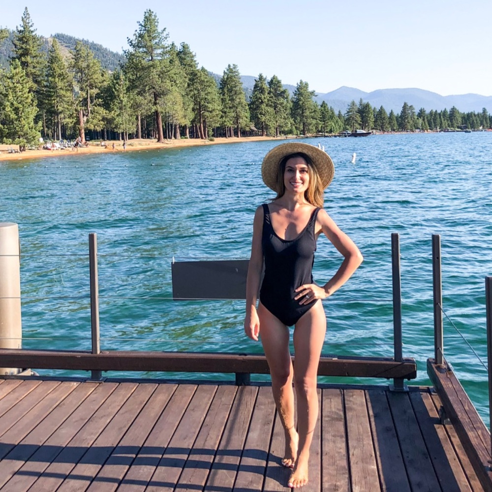 Black swim suit one piece